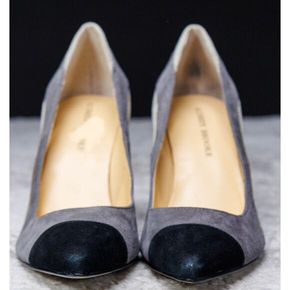 Audrey Brooke Black Gray Suede Cap Toe Heels Pumps Womens Size 8.5 - Picture 2 of 16